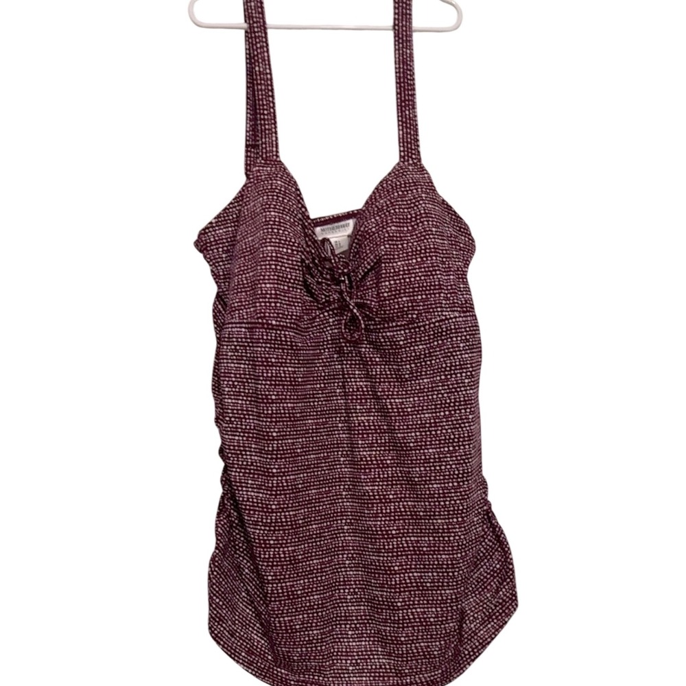 Motherhood Maternity Tankini Top Swimsuit Ruched Tie Front Purple White‎ L